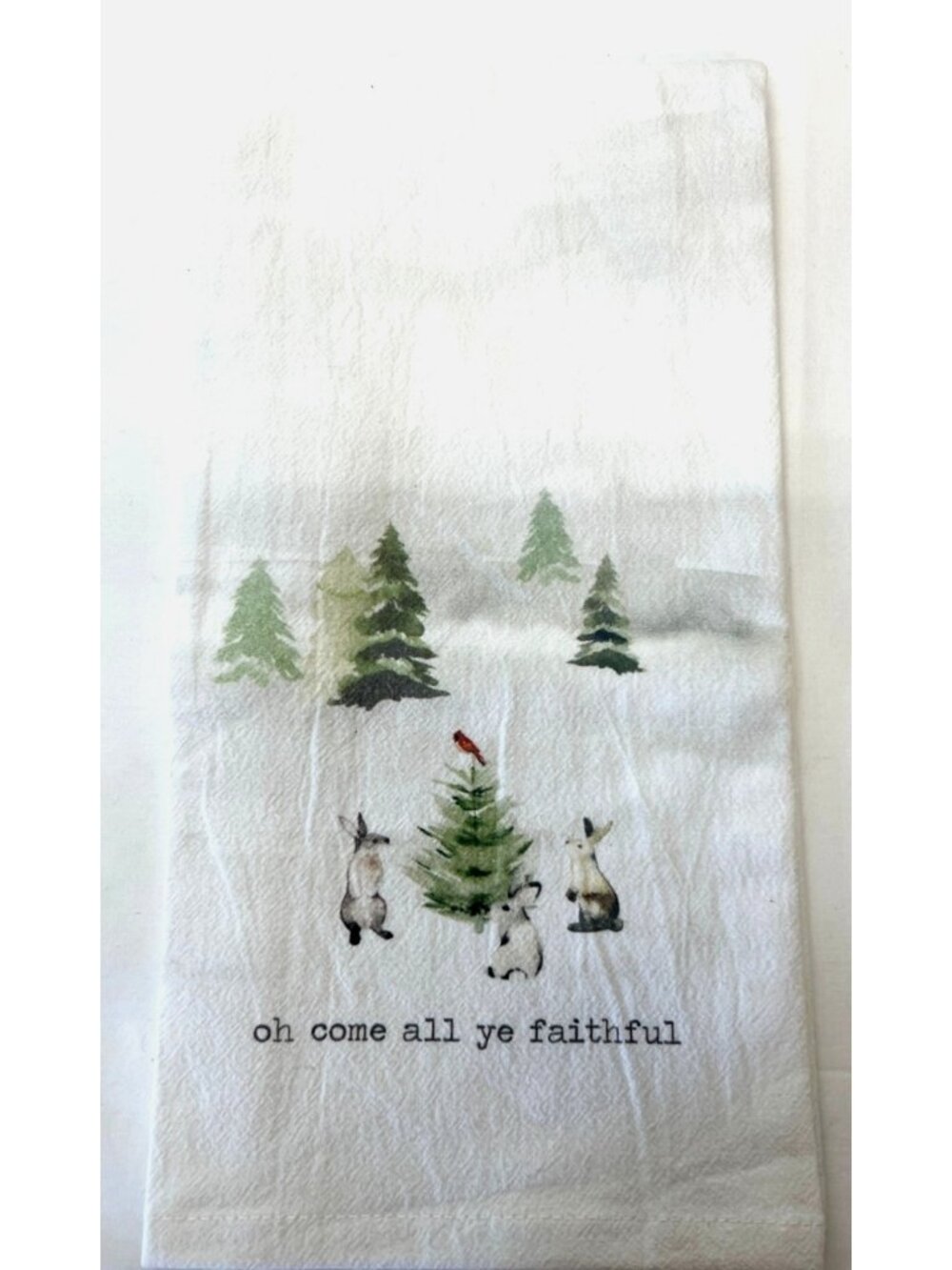 Oh Come All Ye Faithful Dish Towel With Christmas Design - Picture 2 of 4